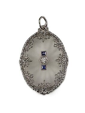 Platinum Camphor Glass, Diamond & Synthetic Sapphire Pendant #25132